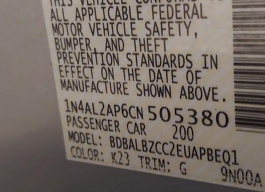 Photo 9 of 2012 Nissan Altima 2.5 SL (VIN 1N4AL2AP6CN505380)