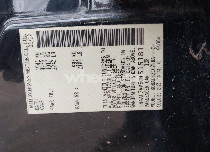 Photo 9 of 2012 Nissan Altima 2.5 S (VIN 1N4AL2AP6CN515181)