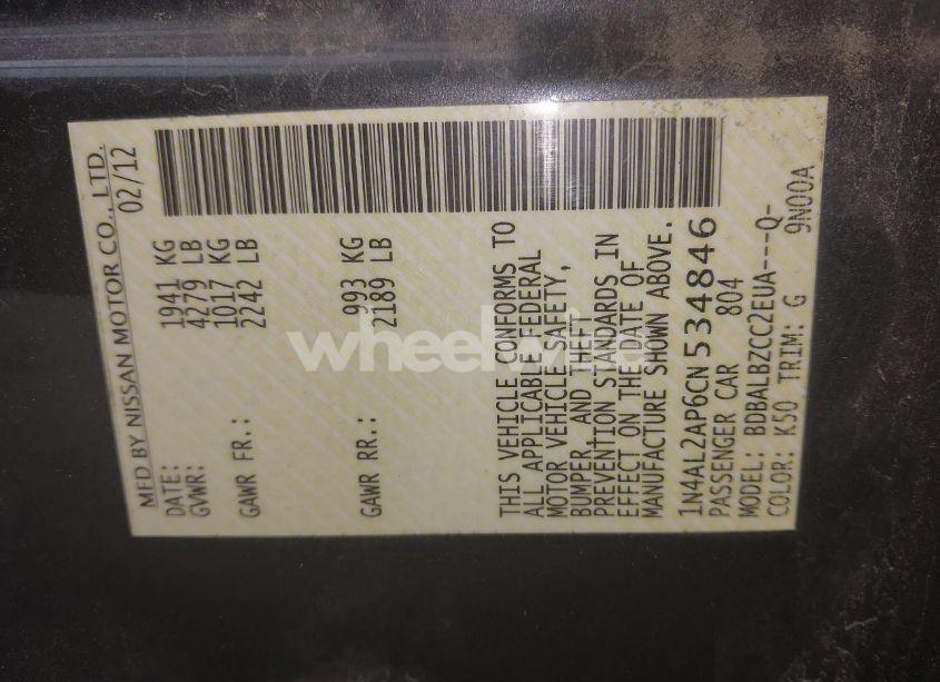 Photo 9 of 2012 Nissan Altima 2.5 S (VIN 1N4AL2AP6CN534846)