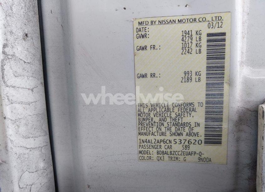 Photo 9 of 2012 Nissan Altima 2.5 S (VIN 1N4AL2AP6CN537620)