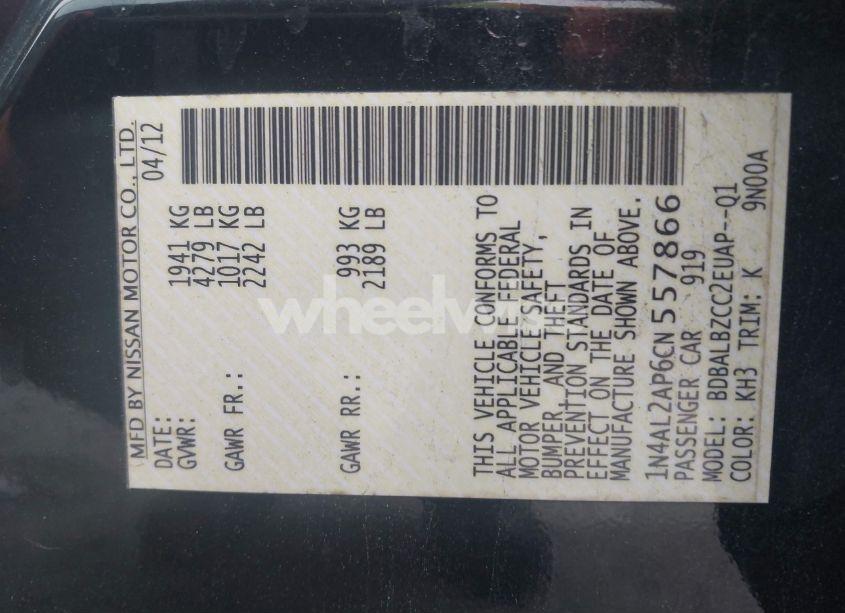 Photo 9 of 2012 Nissan Altima 2.5 S (VIN 1N4AL2AP6CN557866)