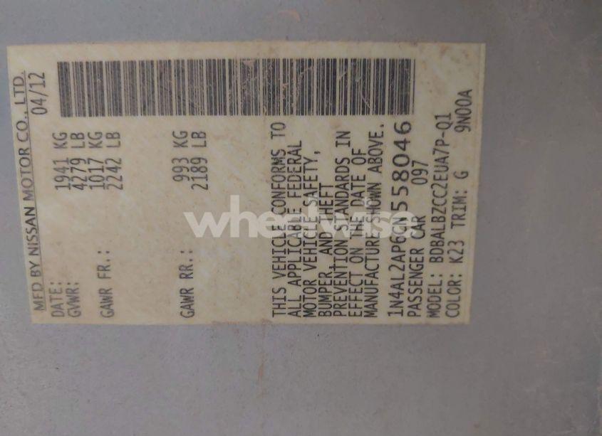 Photo 9 of 2012 Nissan Altima (VIN 1N4AL2AP6CN558046)