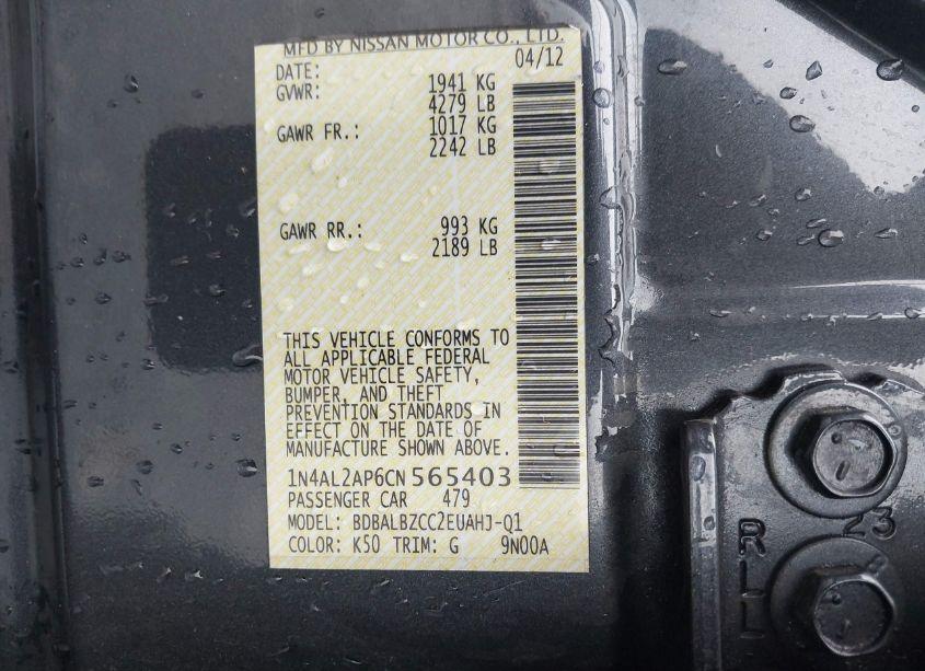 Photo 9 of 2012 Nissan Altima 2.5 S (VIN 1N4AL2AP6CN565403)