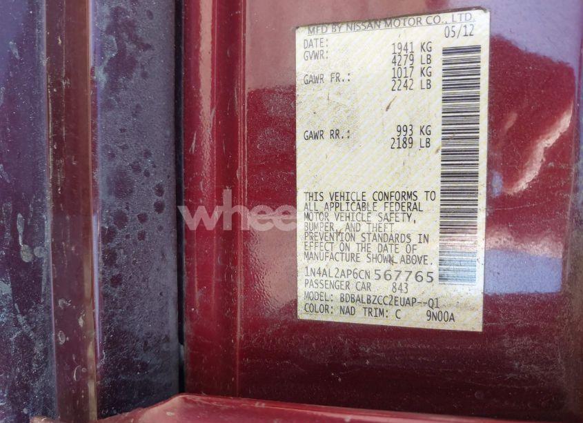 Photo 9 of 2012 Nissan Altima 2.5 S (VIN 1N4AL2AP6CN567765)