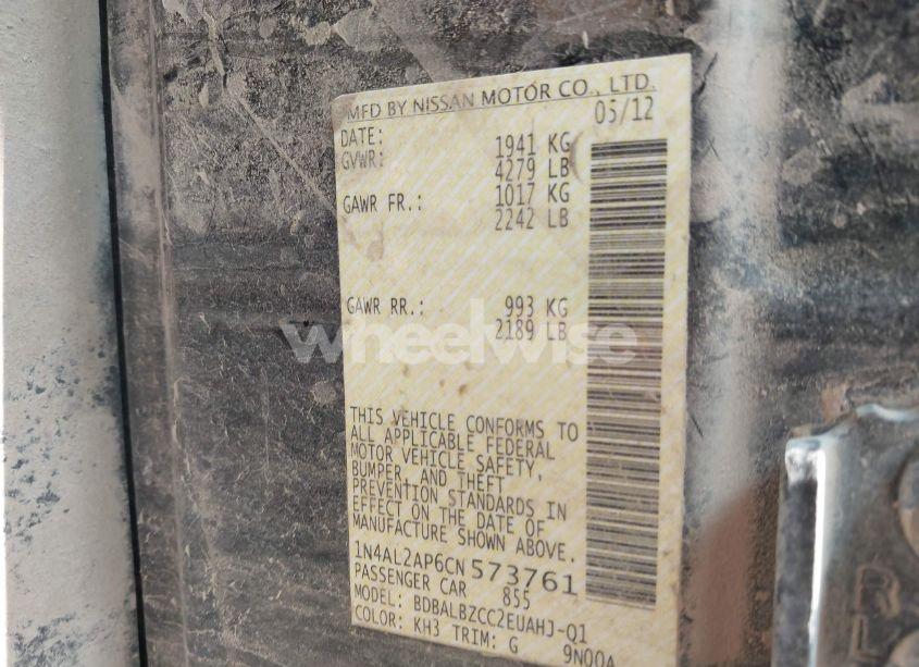 Photo 9 of 2012 Nissan Altima 2.5 S (VIN 1N4AL2AP6CN573761)