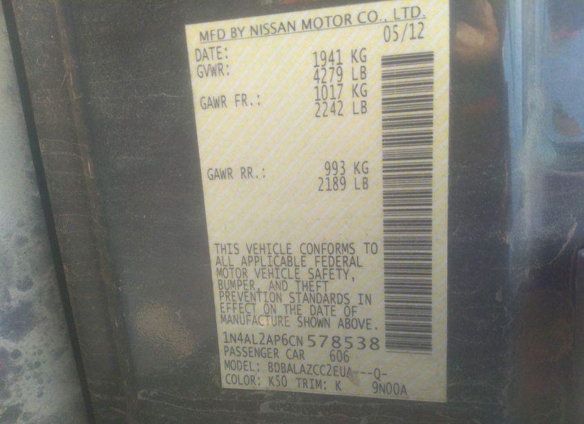 Photo 9 of 2012 Nissan Altima 2.5 (VIN 1N4AL2AP6CN578538)