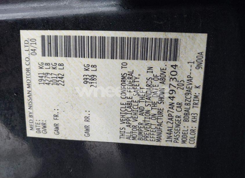 Photo 9 of 2010 Nissan Altima 2.5 S (VIN 1N4AL2AP7AN497304)