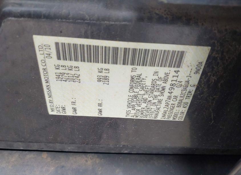 Photo 9 of 2010 Nissan Altima 2.5 S (VIN 1N4AL2AP7AN498114)