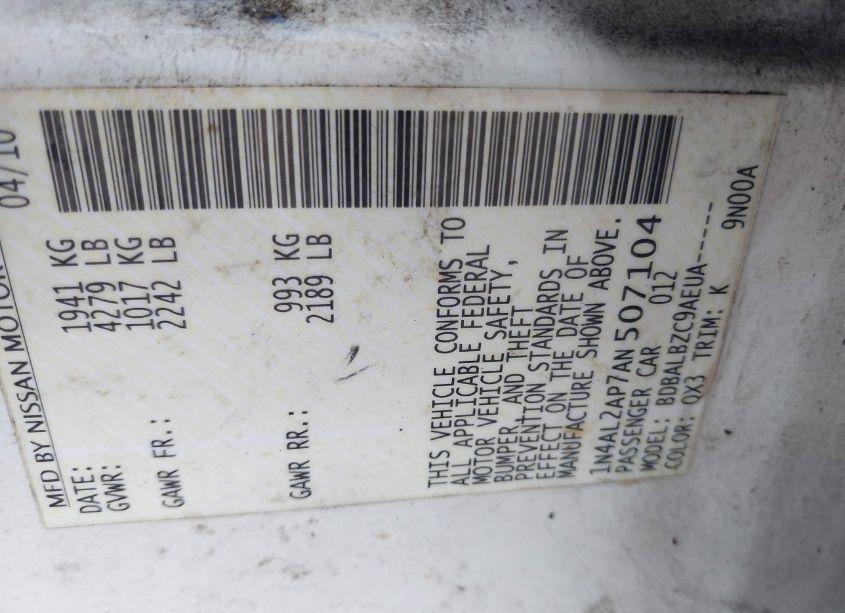 Photo 9 of 2010 Nissan Altima 2.5 S (VIN 1N4AL2AP7AN507104)