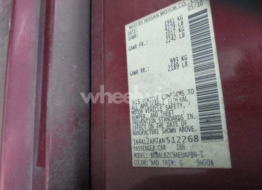 Photo 9 of 2010 Nissan Altima 2.5 S (VIN 1N4AL2AP7AN512268)