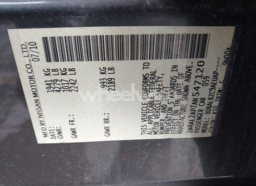 Photo 9 of 2010 Nissan Altima 2.5 S (VIN 1N4AL2AP7AN547120)