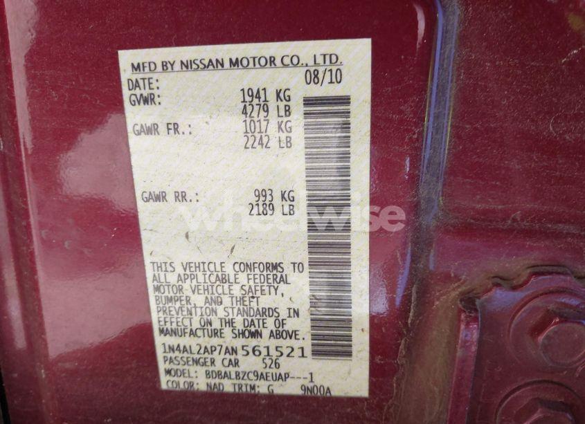 Photo 9 of 2010 Nissan Altima 2.5 S (VIN 1N4AL2AP7AN561521)