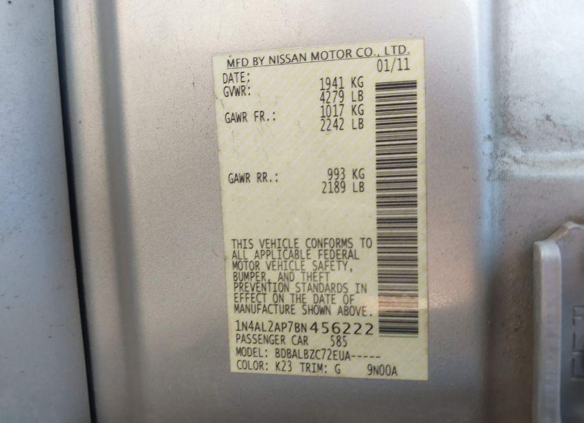 Photo 9 of 2011 Nissan Altima 2.5 S (VIN 1N4AL2AP7BN456222)