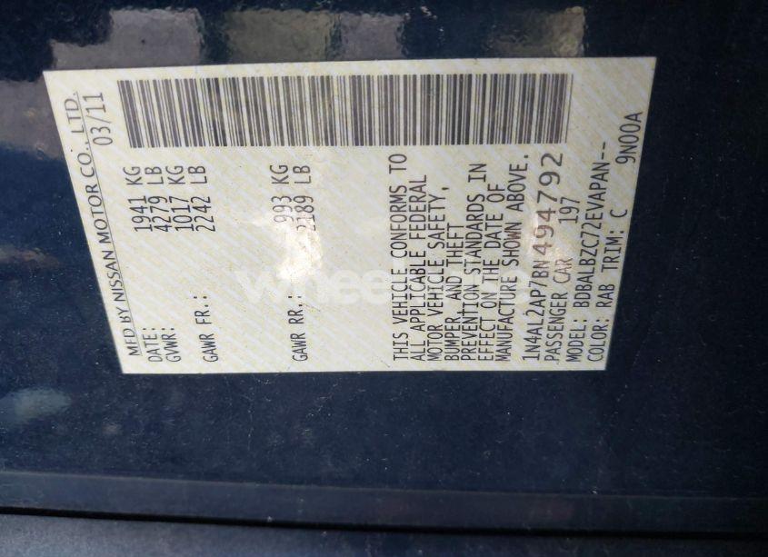 Photo 9 of 2011 Nissan Altima 2.5 S (VIN 1N4AL2AP7BN494792)