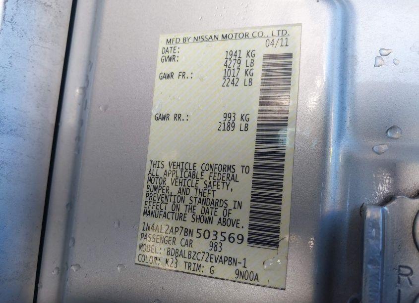 Photo 9 of 2011 Nissan Altima 2.5 S (VIN 1N4AL2AP7BN503569)