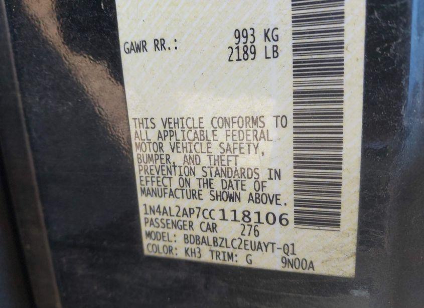 Photo 9 of 2012 Nissan Altima 2.5 S (VIN 1N4AL2AP7CC118106)