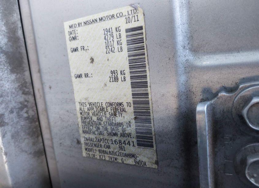 Photo 9 of 2012 Nissan Altima 2.5 SL (VIN 1N4AL2AP7CC168441)