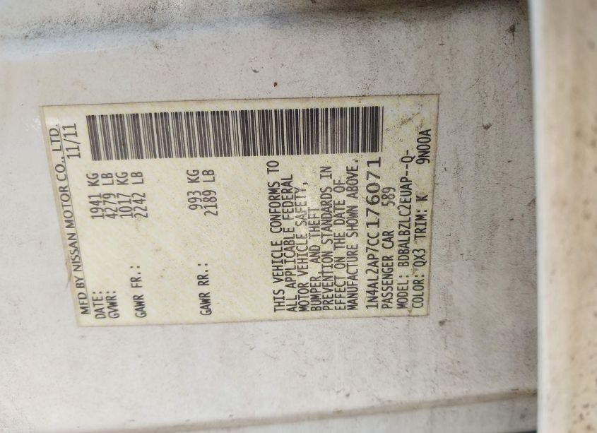 Photo 9 of 2012 Nissan Altima 2.5 S (VIN 1N4AL2AP7CC176071)