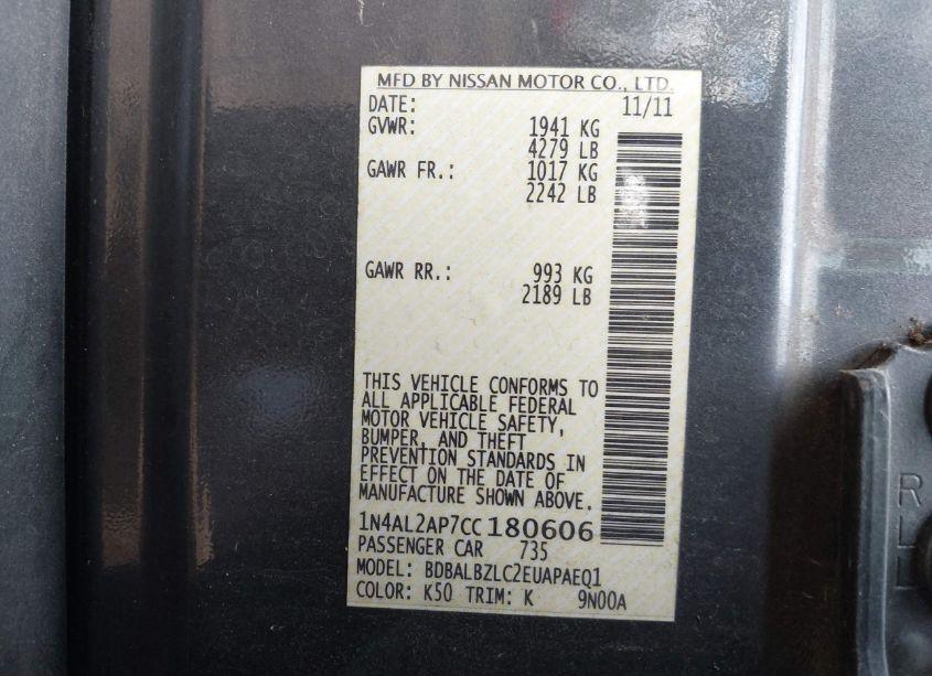 Photo 9 of 2012 Nissan Altima 2.5 S (VIN 1N4AL2AP7CC180606)