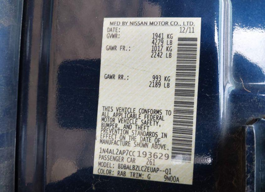 Photo 9 of 2012 Nissan Altima 2.5 S (VIN 1N4AL2AP7CC193629)