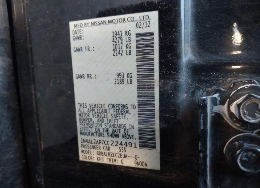 Photo 9 of 2012 Nissan Altima 2.5 S (VIN 1N4AL2AP7CC224491)