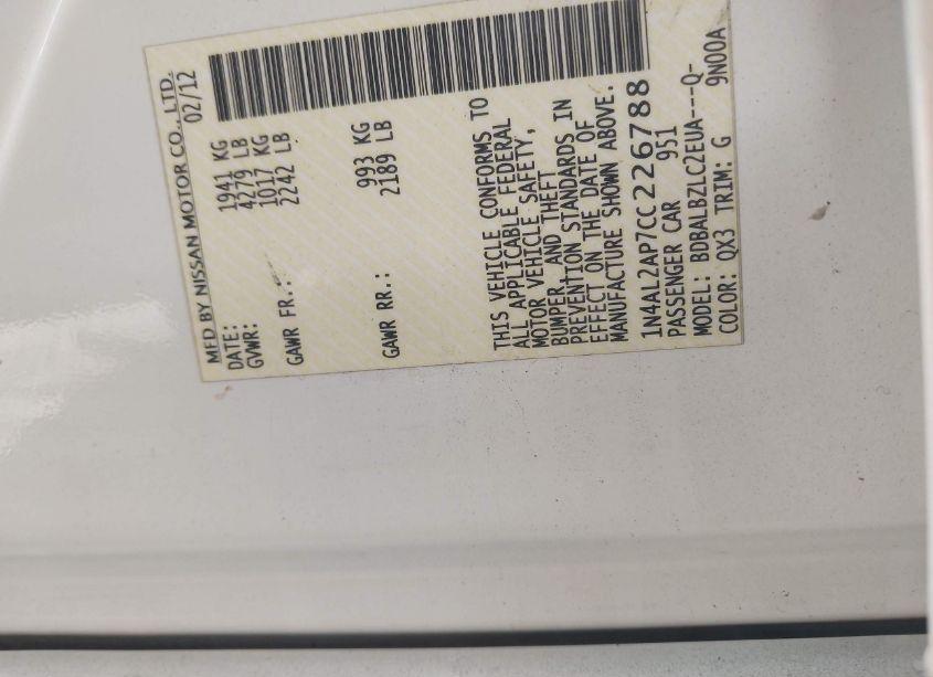 Photo 9 of 2012 Nissan Altima 2.5 S (VIN 1N4AL2AP7CC226788)