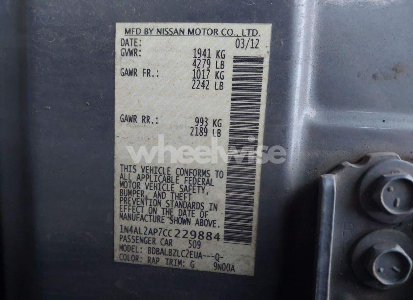 Photo 9 of 2012 Nissan Altima 2.5 S (VIN 1N4AL2AP7CC229884)