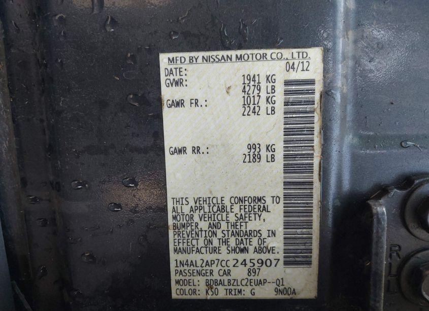 Photo 9 of 2012 Nissan Altima 2.5 S (VIN 1N4AL2AP7CC245907)