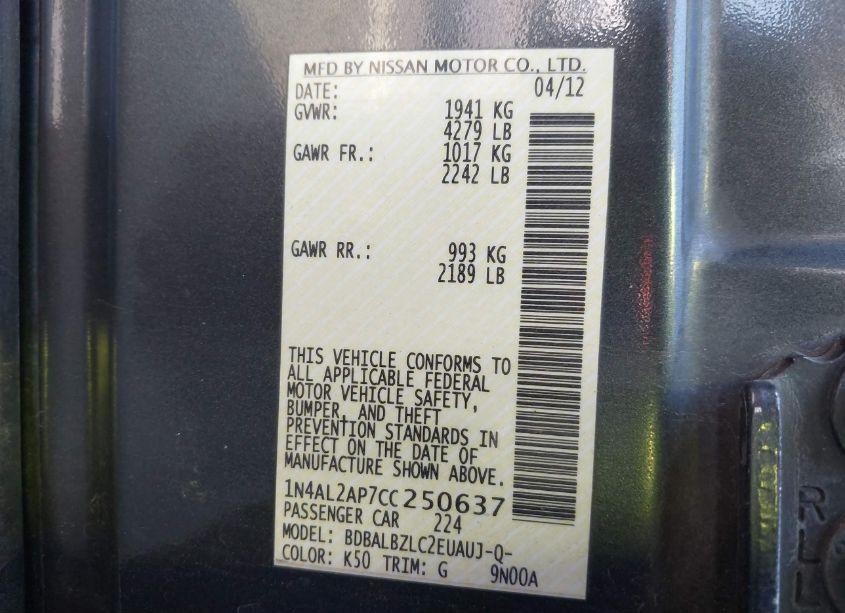 Photo 9 of 2012 Nissan Altima 2.5 S (VIN 1N4AL2AP7CC250637)