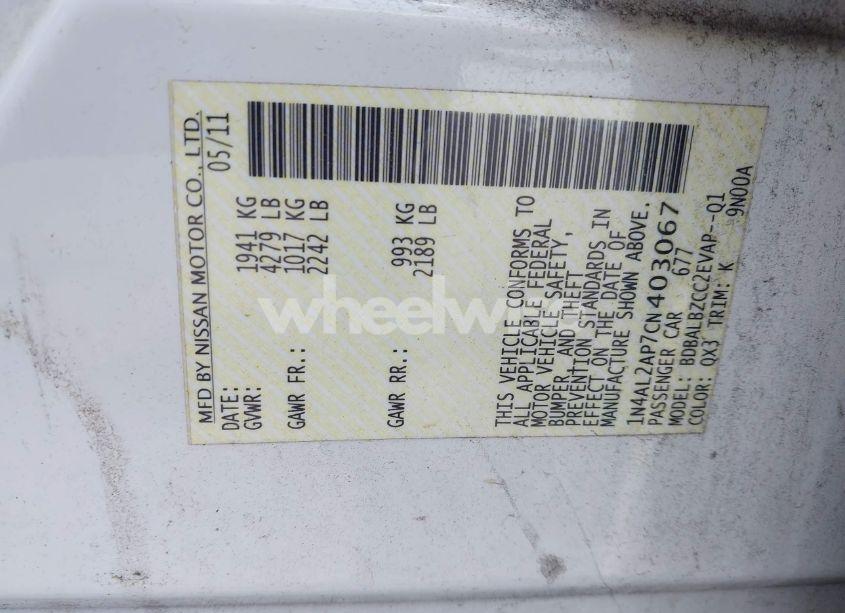 Photo 9 of 2012 Nissan Altima 2.5 S (VIN 1N4AL2AP7CN403067)