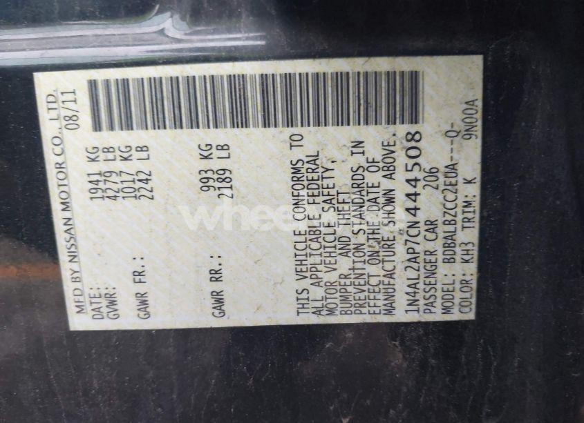 Photo 9 of 2012 Nissan Altima 2.5 S (VIN 1N4AL2AP7CN444508)