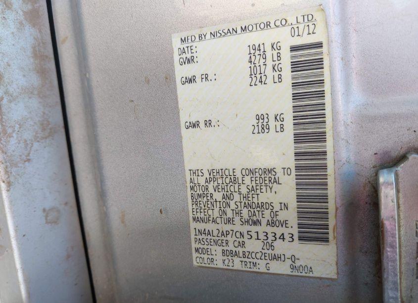 Photo 9 of 2012 Nissan Altima 2.5 S (VIN 1N4AL2AP7CN513343)