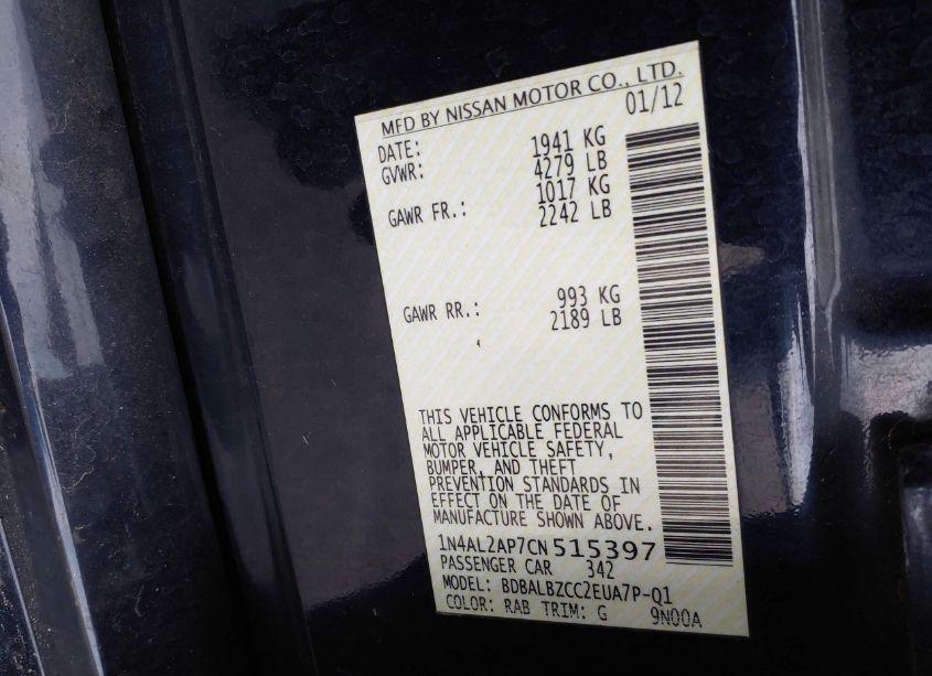 Photo 9 of 2012 Nissan Altima 2.5 S (VIN 1N4AL2AP7CN515397)