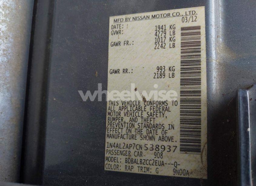 Photo 9 of 2012 Nissan Altima 2.5 S (VIN 1N4AL2AP7CN538937)