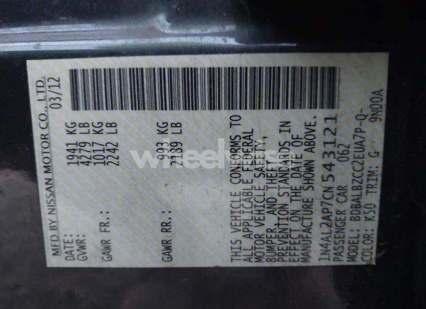 Photo 9 of 2012 Nissan Altima 2.5 S (VIN 1N4AL2AP7CN543121)