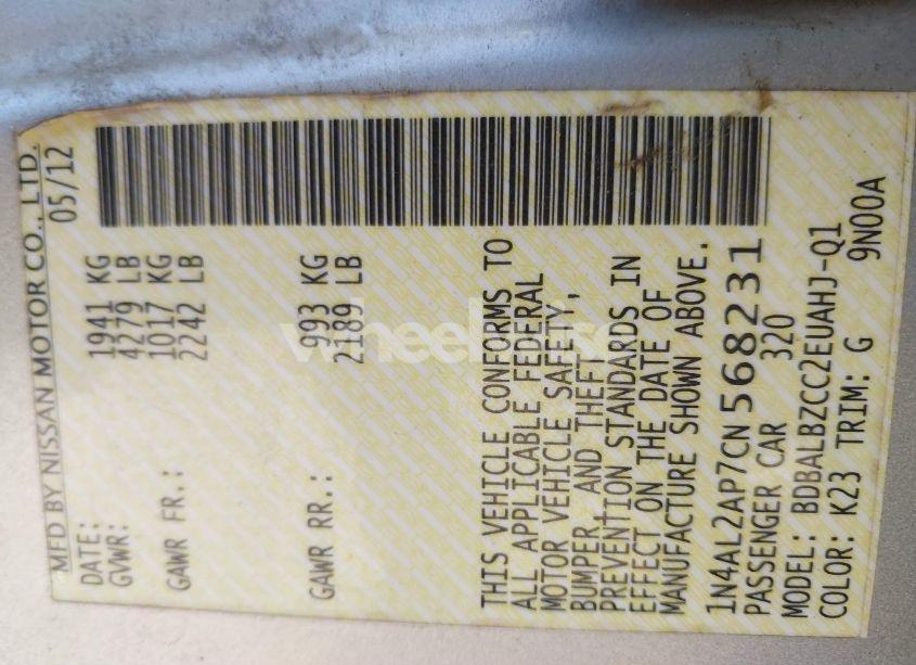 Photo 9 of 2012 Nissan Altima 2.5 S (VIN 1N4AL2AP7CN568231)