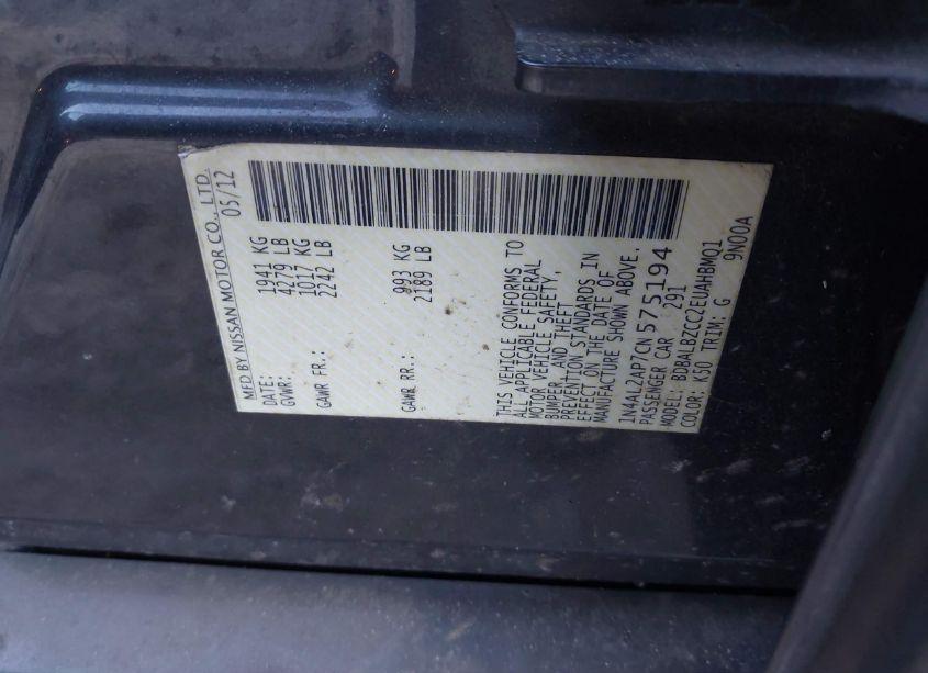 Photo 9 of 2012 Nissan Altima 2.5 S (VIN 1N4AL2AP7CN575194)