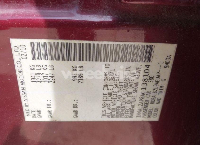 Photo 9 of 2010 Nissan Altima S (VIN 1N4AL2AP8AC138104)