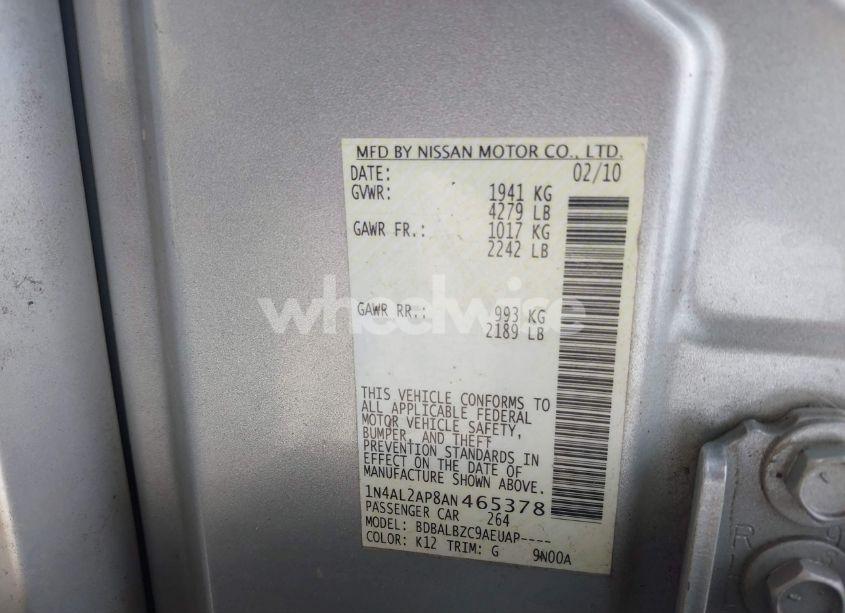Photo 9 of 2010 Nissan Altima S (VIN 1N4AL2AP8AN465378)