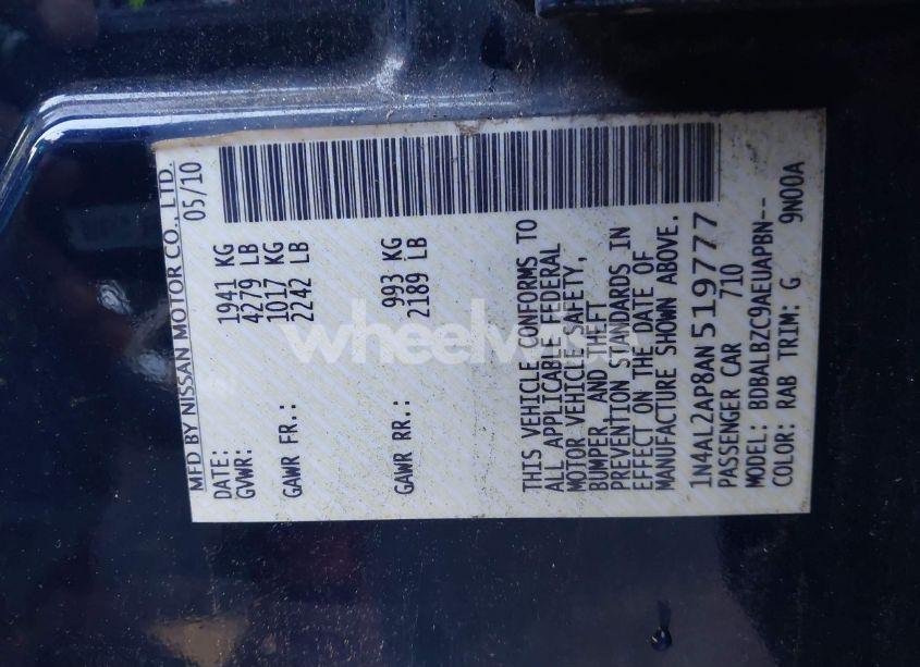 Photo 9 of 2010 Nissan Altima 2.5 SL (VIN 1N4AL2AP8AN519777)