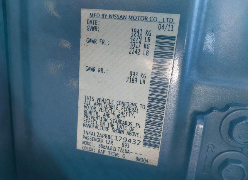 Photo 9 of 2011 Nissan Altima 2.5 S (VIN 1N4AL2AP8BC179432)