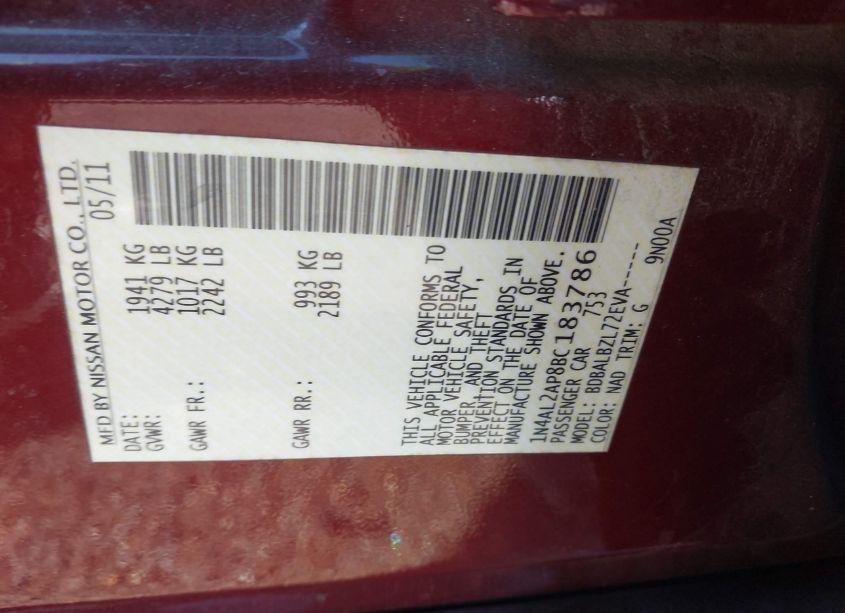 Photo 9 of 2011 Nissan Altima 2.5 S (VIN 1N4AL2AP8BC183786)