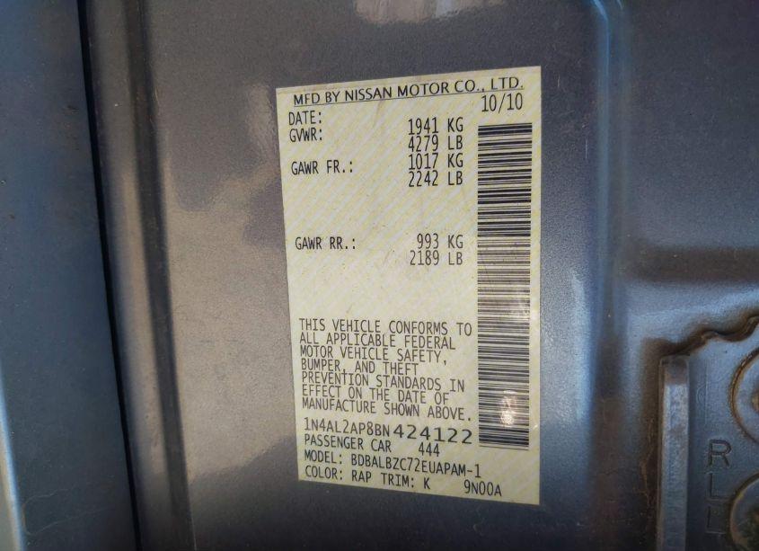 Photo 9 of 2011 Nissan Altima 2.5 S (VIN 1N4AL2AP8BN424122)