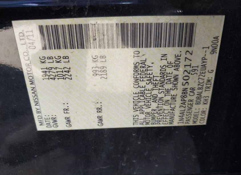 Photo 9 of 2011 Nissan Altima 2.5 S (VIN 1N4AL2AP8BN502172)