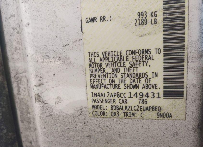 Photo 9 of 2012 Nissan Altima 2.5 S (VIN 1N4AL2AP8CC149431)