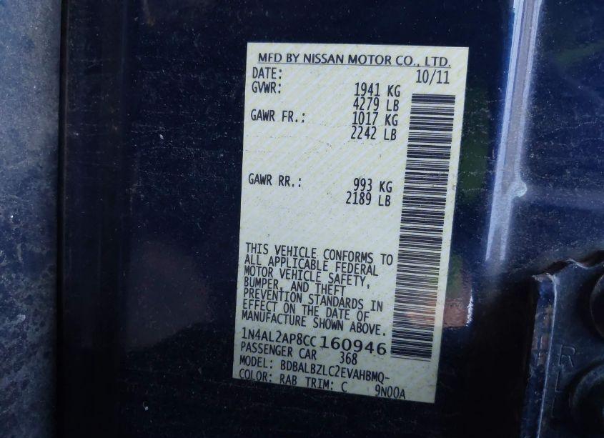 Photo 9 of 2012 Nissan Altima 2.5 SL (VIN 1N4AL2AP8CC160946)