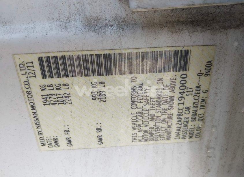 Photo 9 of 2012 Nissan Altima 2.5 S (VIN 1N4AL2AP8CC194000)