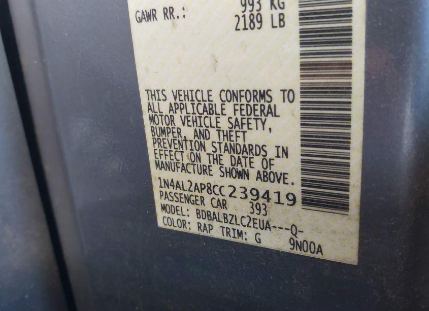 Photo 9 of 2012 Nissan Altima 2.5 S (VIN 1N4AL2AP8CC239419)