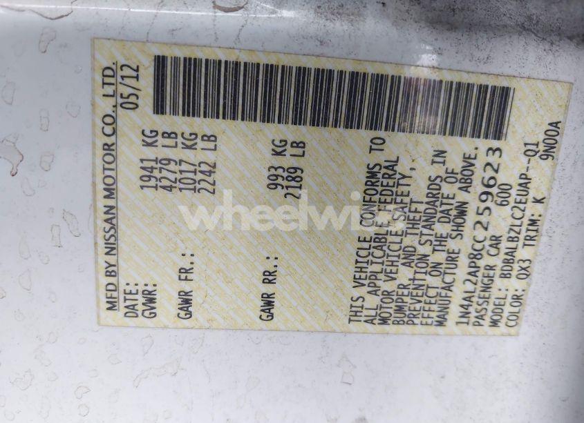 Photo 9 of 2012 Nissan Altima 2.5 S (VIN 1N4AL2AP8CC259623)