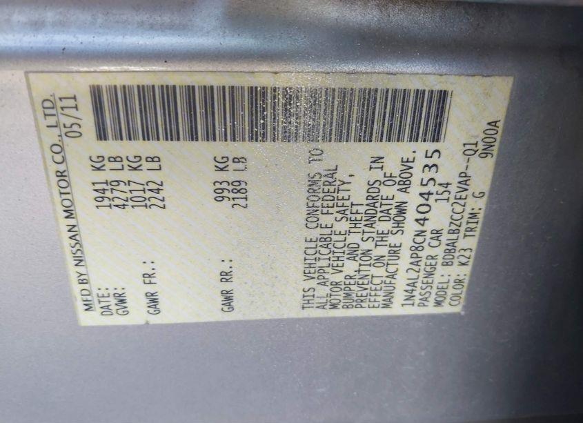 Photo 9 of 2012 Nissan Altima 2.5 S (VIN 1N4AL2AP8CN404535)